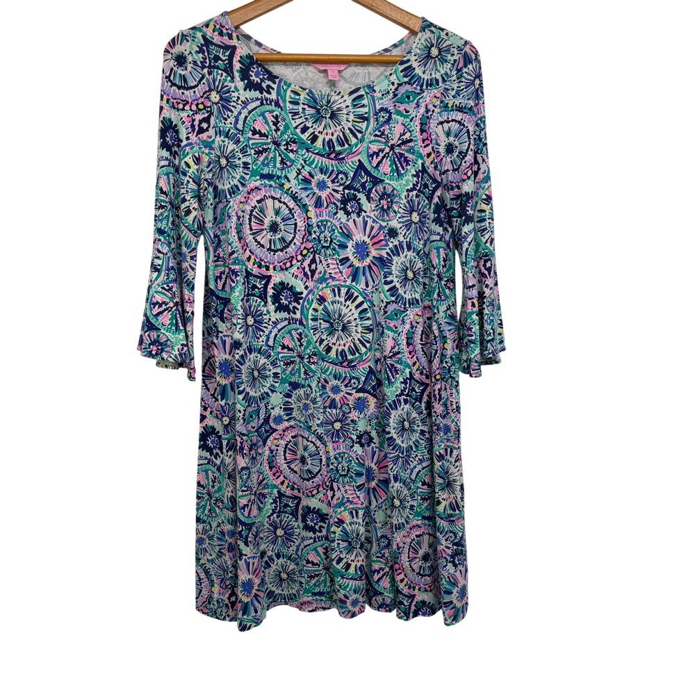Lilly Pulitzer Womens Ophelia Swing Dress M Medallion Print Bell Sleeve Resort